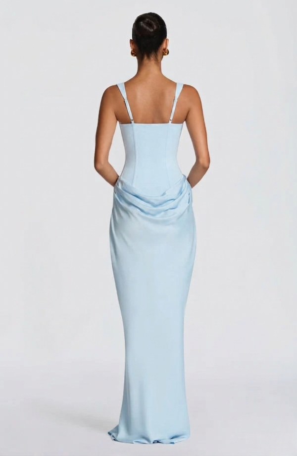 Vestido maxi para mujeres con corsé estructurado y escote cuadrado drapeado