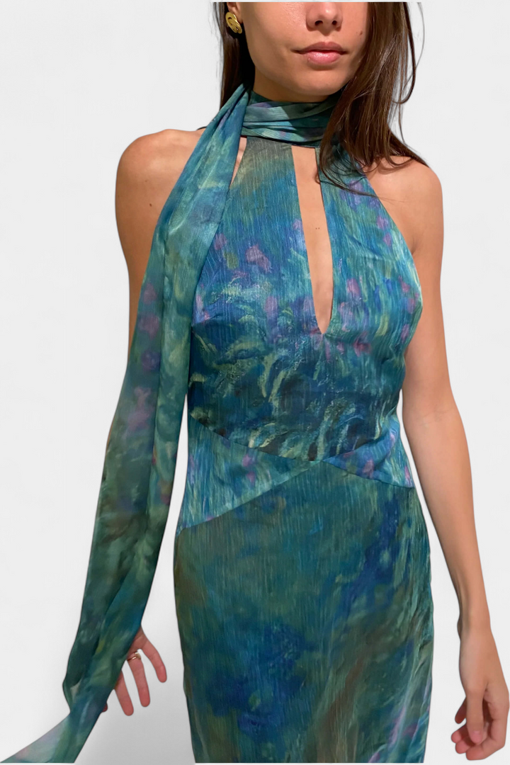 Moana Vestido en Chiffon con Estampado Inspirado en Monet