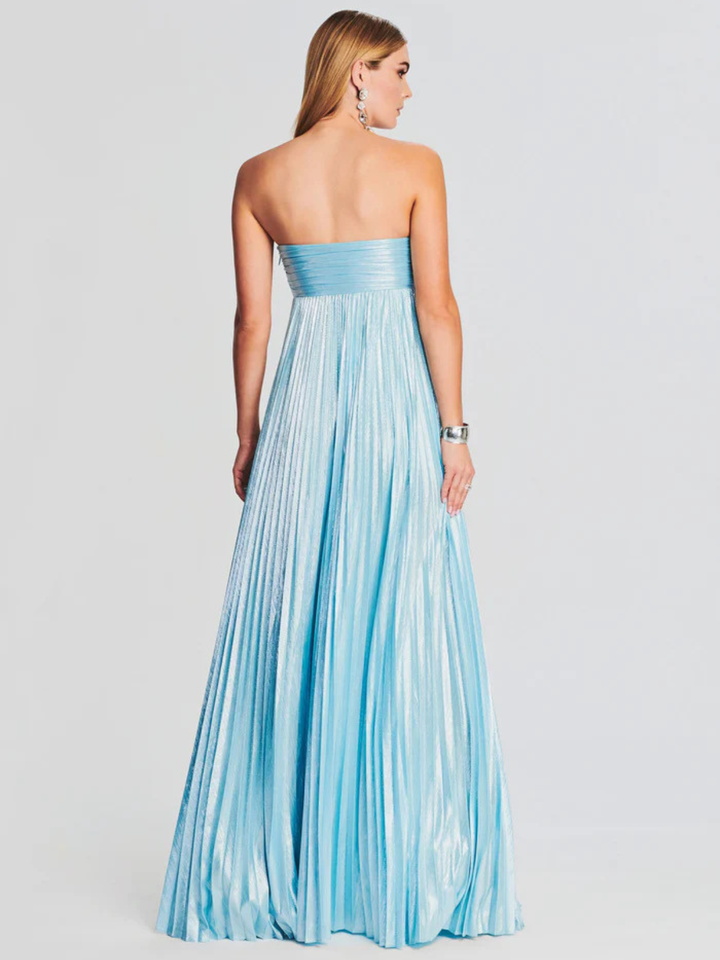 Maxi vestido para mujeres sin tirantes con cuerpo retorcido y abertura alta