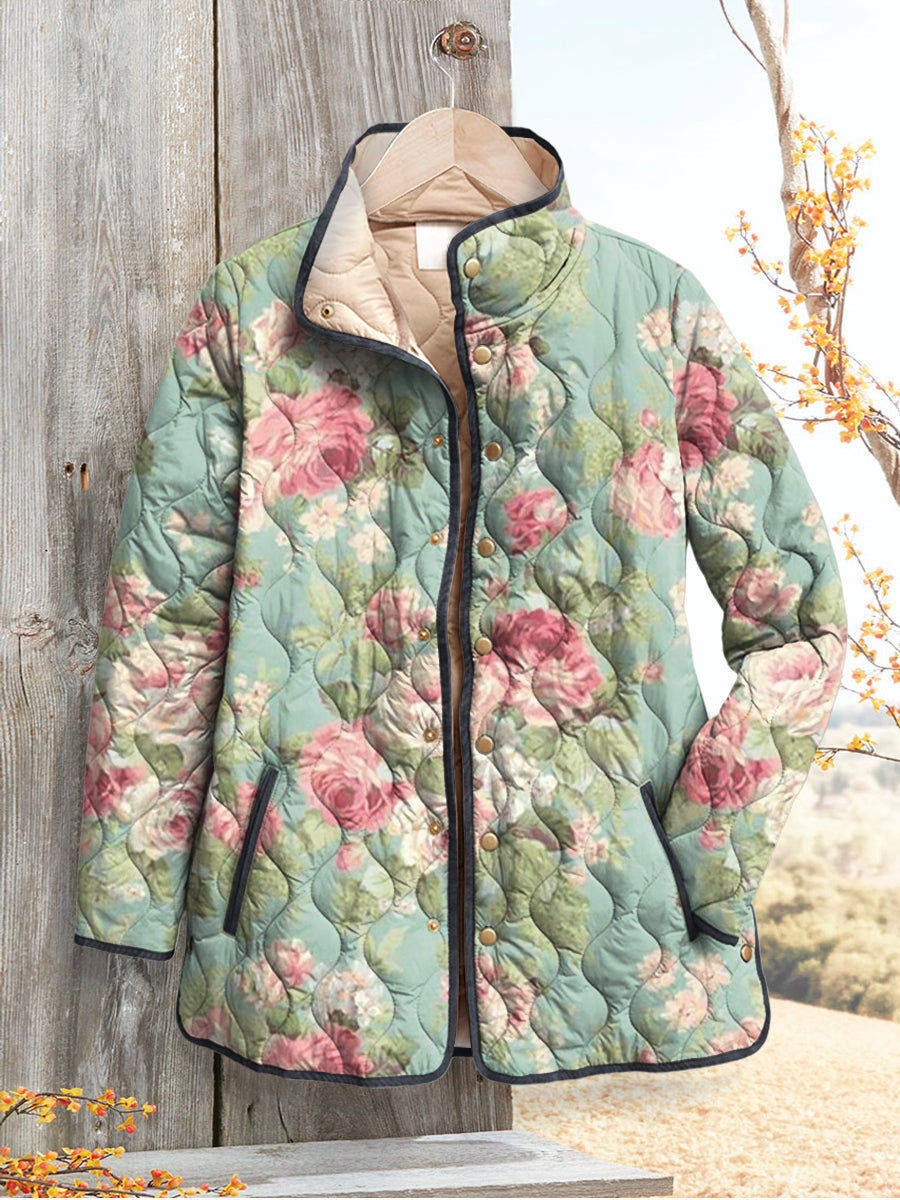 Abrigo acolchado de señora con patrón floral retro