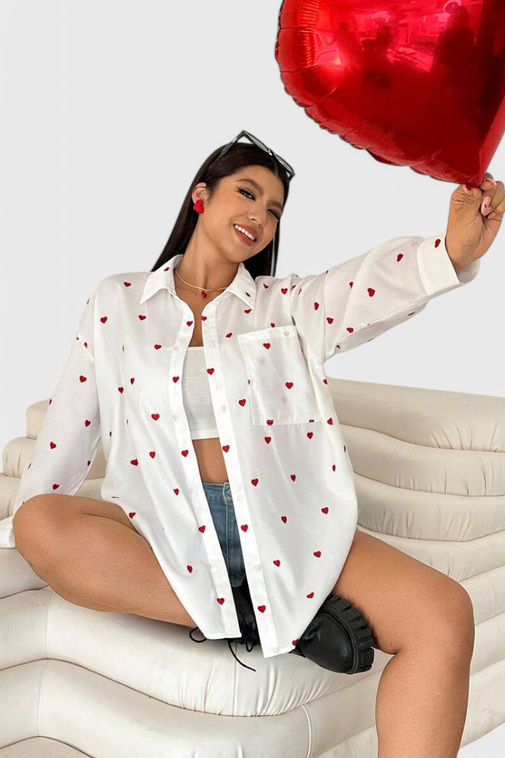 Rhiannon Blusa de Algodón Bordada con Corazones