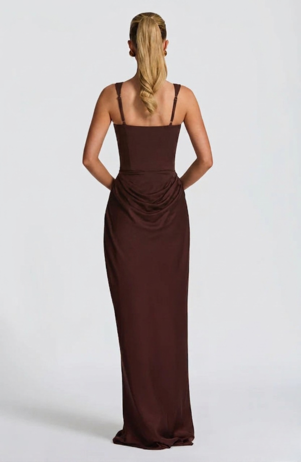 Vestido maxi para mujeres con corsé estructurado y escote cuadrado drapeado