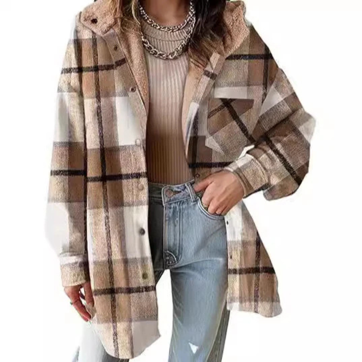 Tallulah™ – Abrigo con capucha de corte relajado y patrón a cuadros