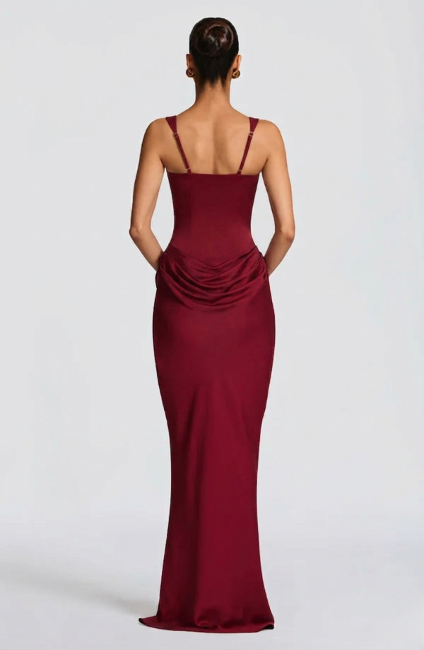 Vestido maxi para mujeres con corsé estructurado y escote cuadrado drapeado