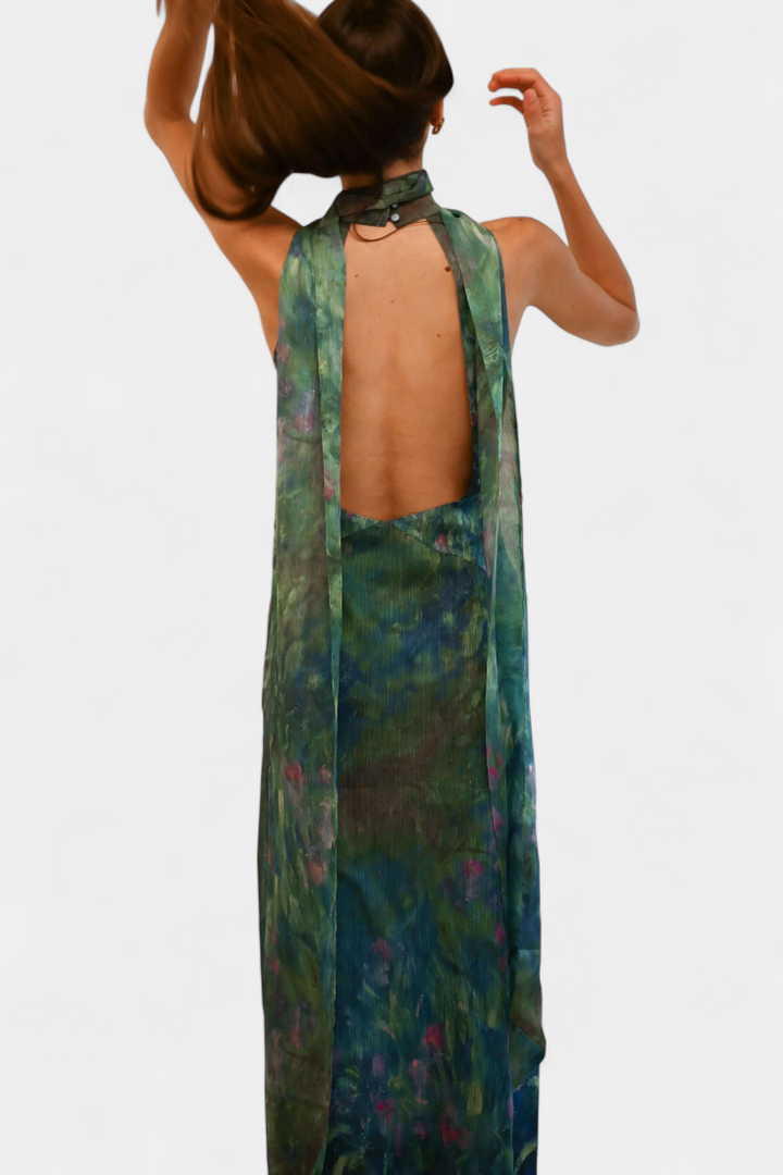Moana Vestido en Chiffon con Estampado Inspirado en Monet