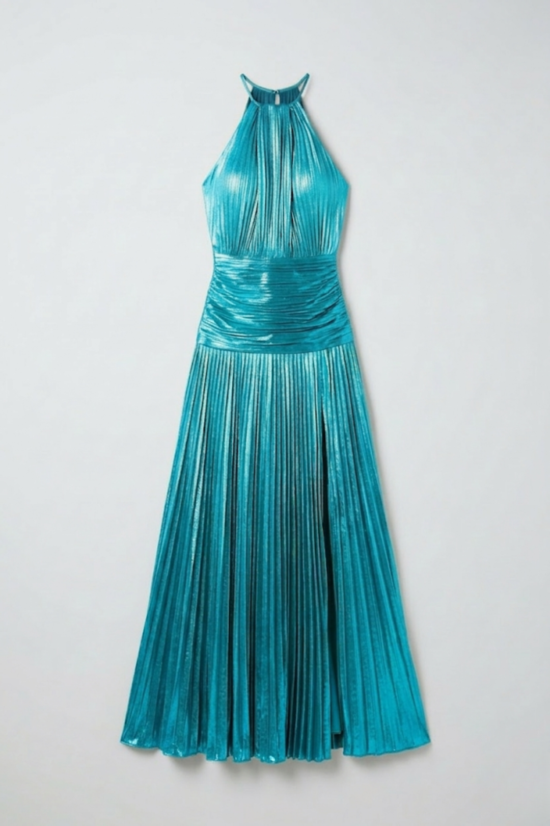 Vestido maxi para mujeres con cuello halter, plisado, abertura y sin espalda