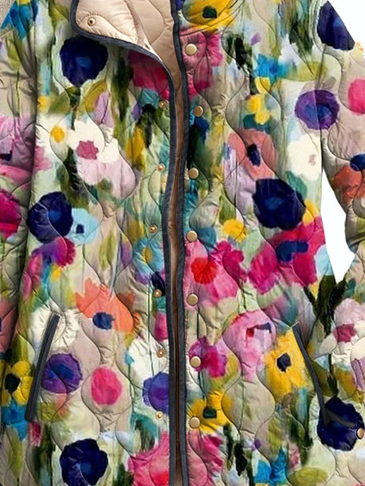 Abrigo acolchado femenino vintage con flores encantadoras, de estilo casual