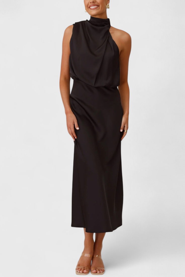 Rina Vestido Elegante de Cuello Halter Drapeado