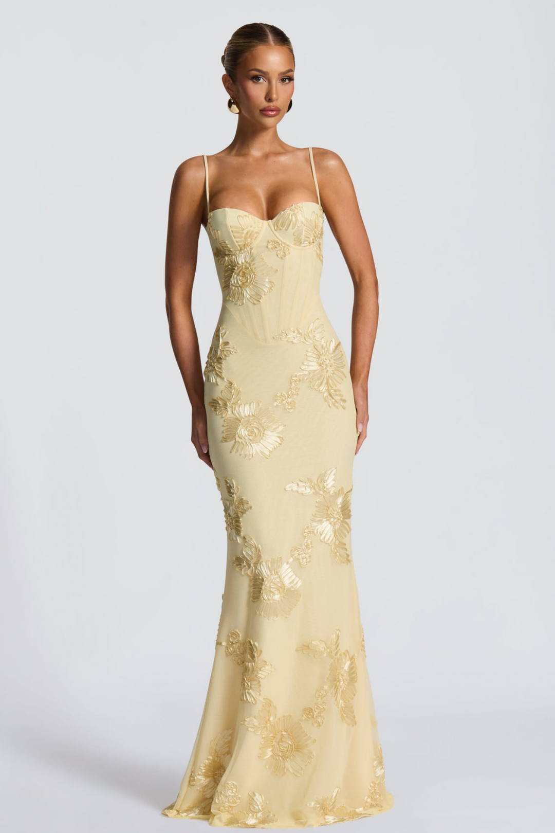 Vestido maxi para mujeres sin tirantes, espalda descubierta, con cordones y bordado floral