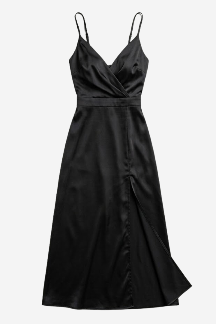 Vestido maxi de mujer con escote en V, tirantes finos, cintura estilo envolvente, abertura