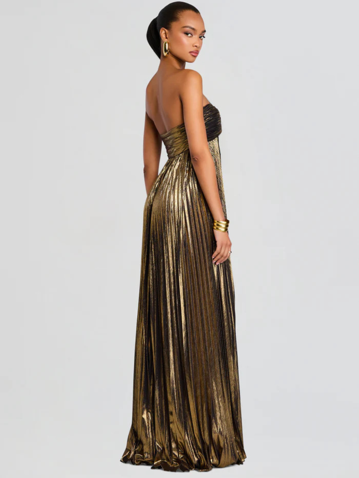 Maxi vestido para mujeres sin tirantes con cuerpo retorcido y abertura alta
