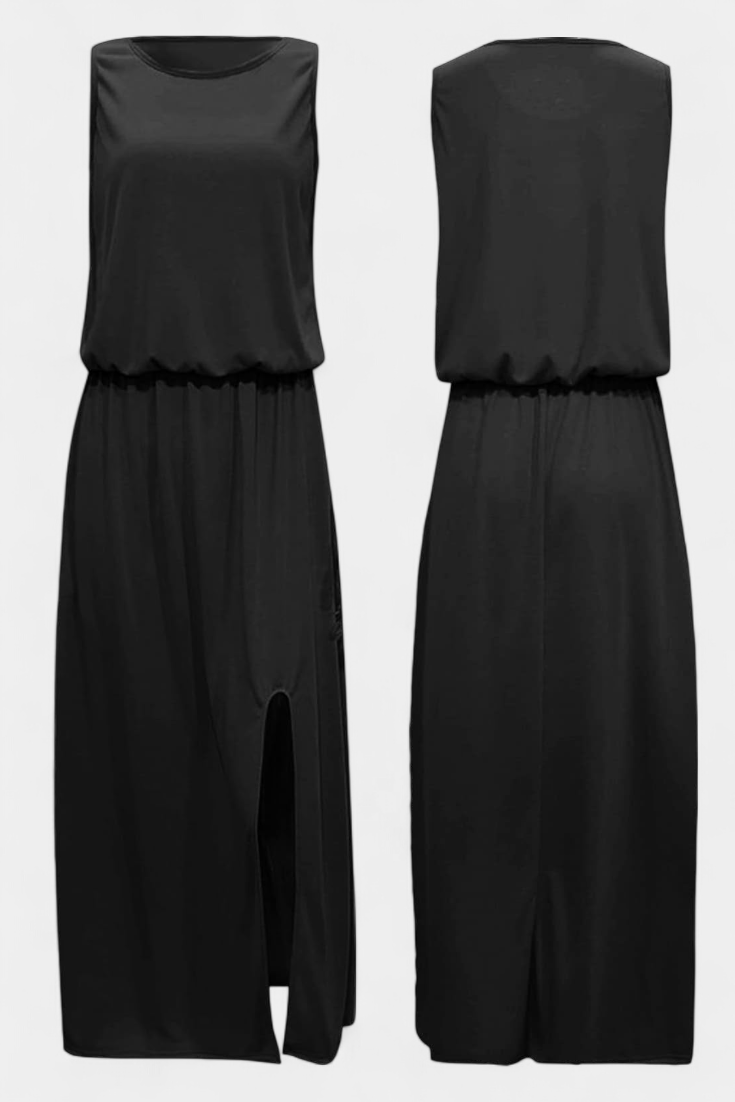 Dianne Vestido Sin Mangas con Abertura Lateral y Silueta Holgada