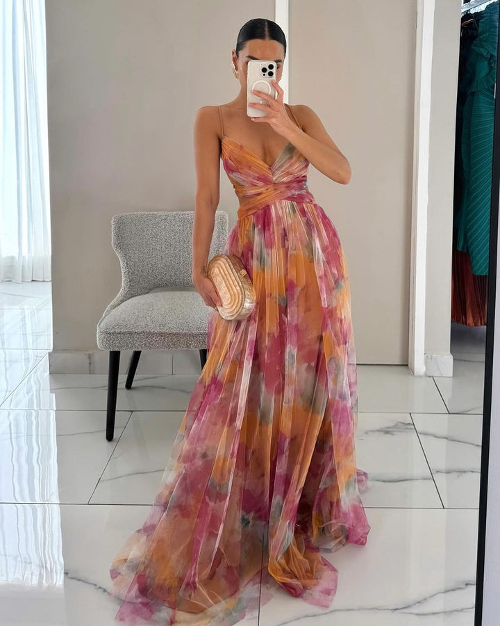 Lucía | Vestido largo fluido con tirantes y escote en V