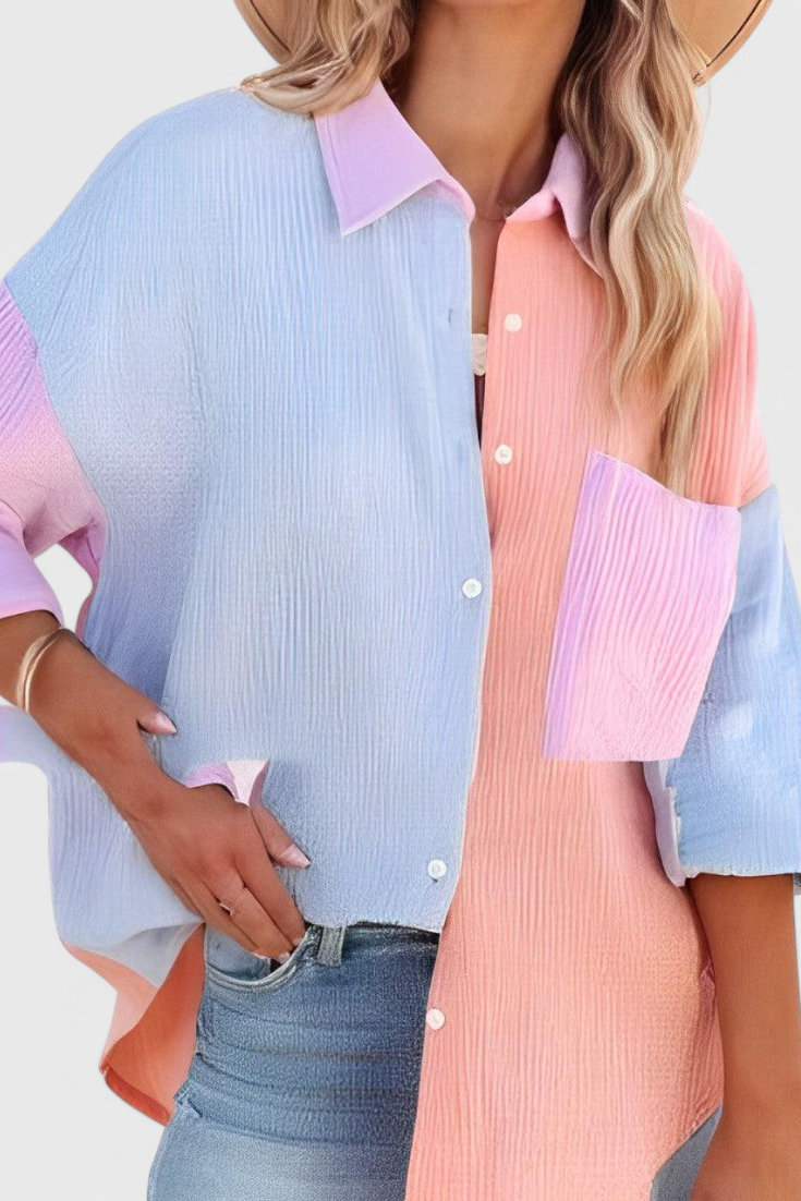 Juniper Blusa de Botones en Bloque de Color
