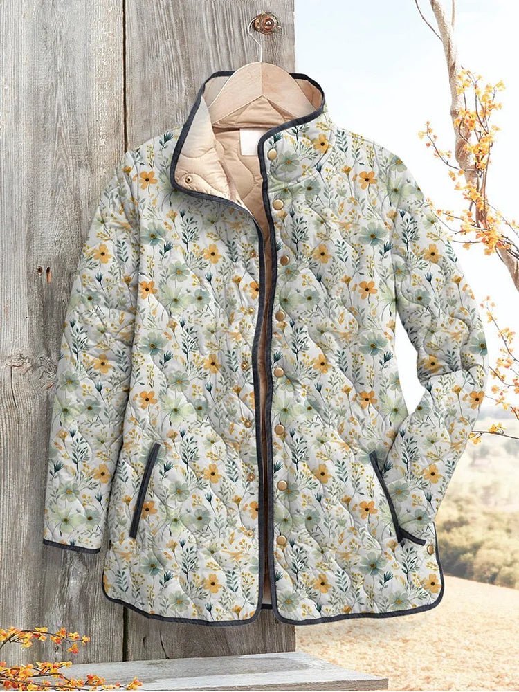 Lindo estampado floral en un abrigo acolchado casual para mujer