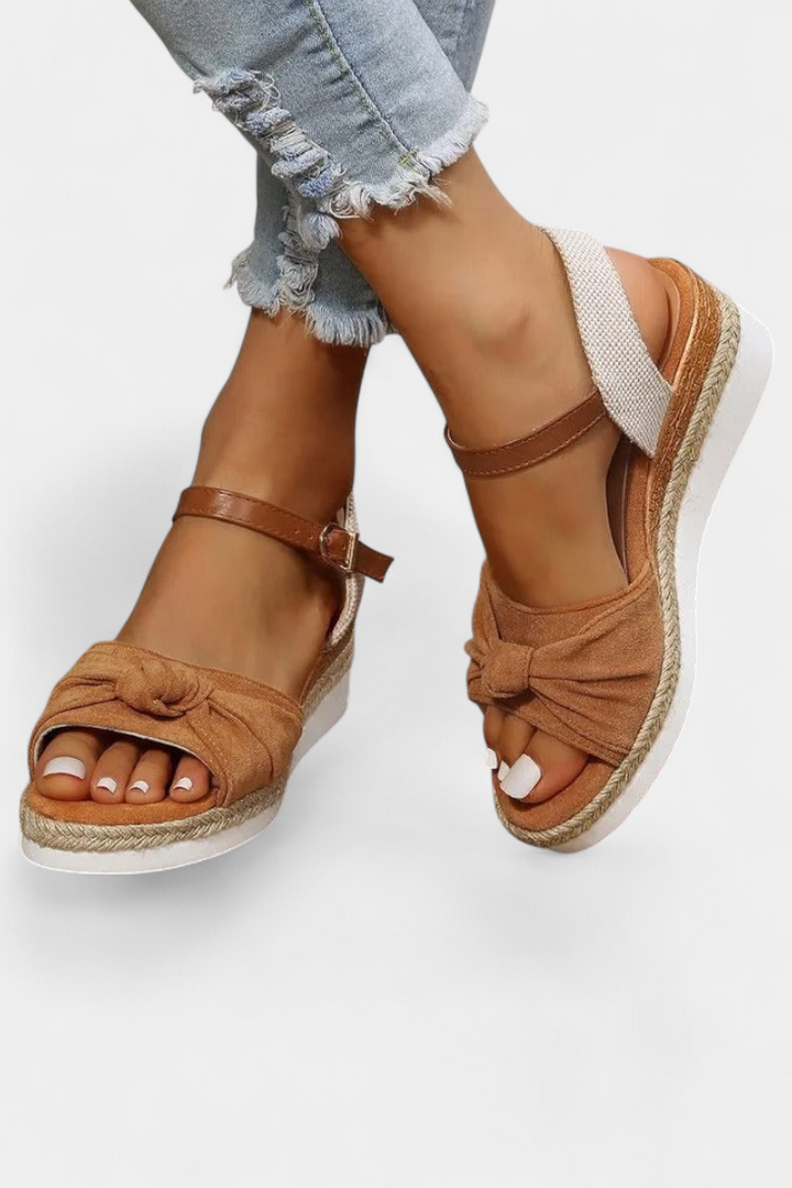 Loura Sandalias de Lona con Lazada y Plataforma Casual