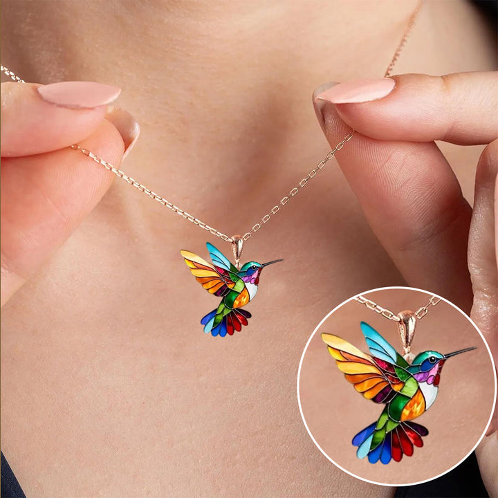 Precioso collar con colibrí y pendientes de regalo