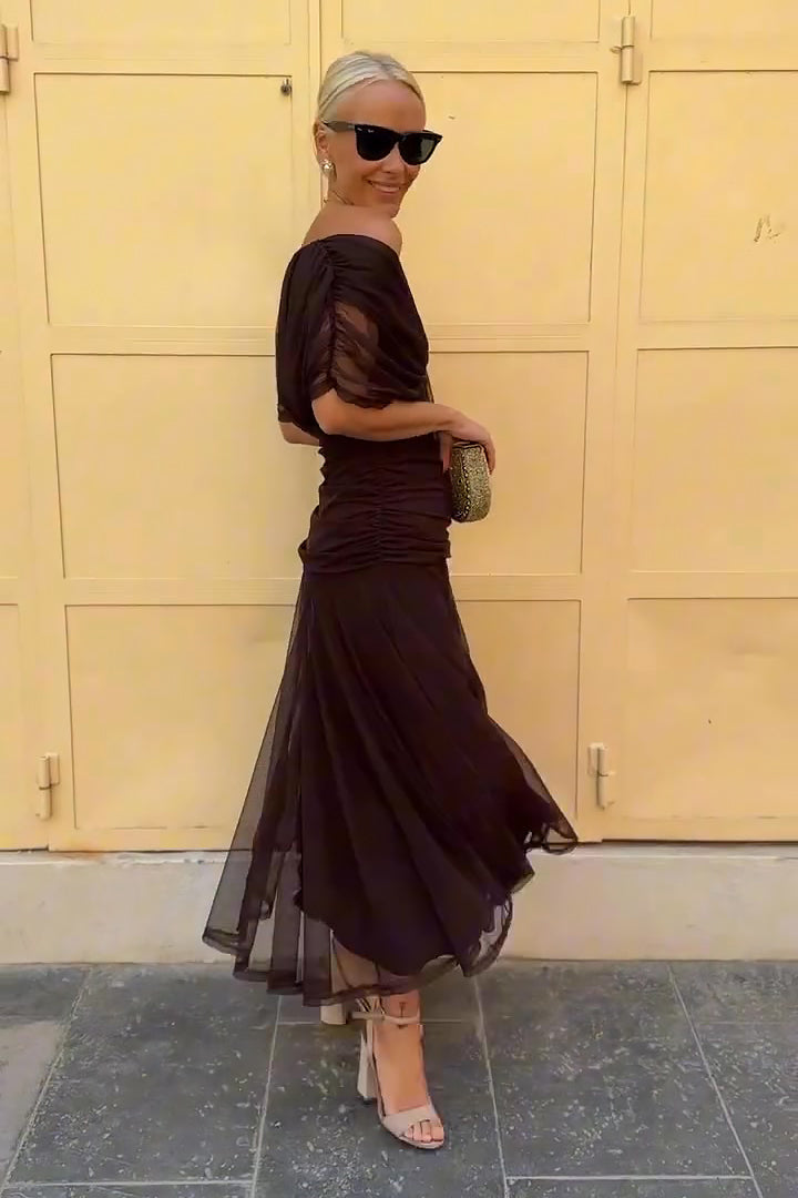 Vestido maxi para mujeres con mangas drapeadas, escote estilo envolvente, cintura fruncida, multicolor