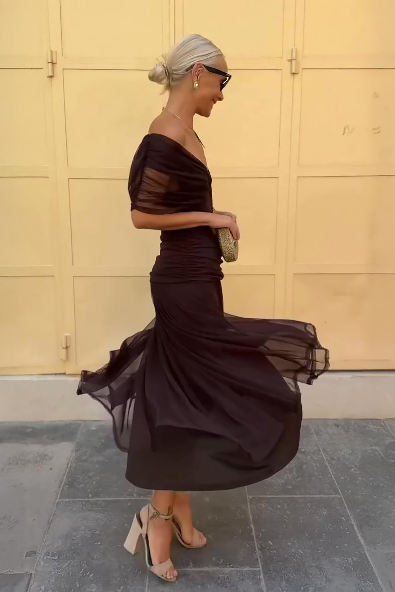 Vestido maxi para mujeres con mangas drapeadas, escote estilo envolvente, cintura fruncida, multicolor