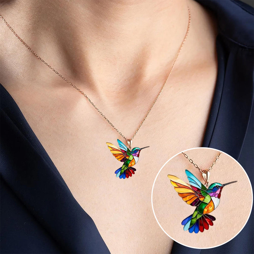 Precioso collar con colibrí y pendientes de regalo