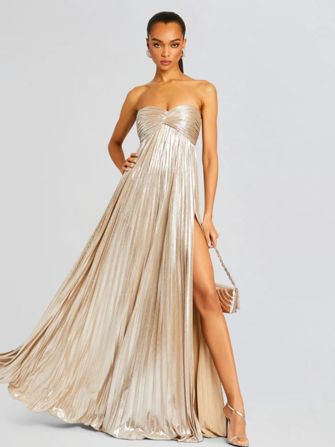 Maxi vestido para mujeres sin tirantes con cuerpo retorcido y abertura alta