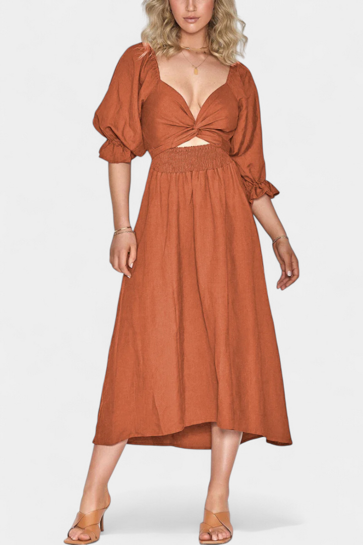 Petra Vestido de Dos Niveles con Cuerpo Fruncido y Mangas Abullonadas