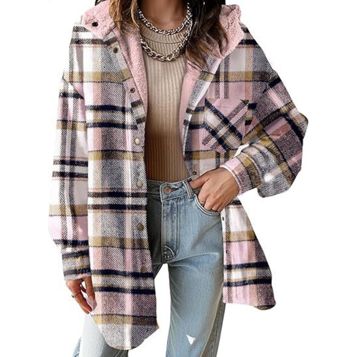 Tallulah™ – Abrigo con capucha de corte relajado y patrón a cuadros