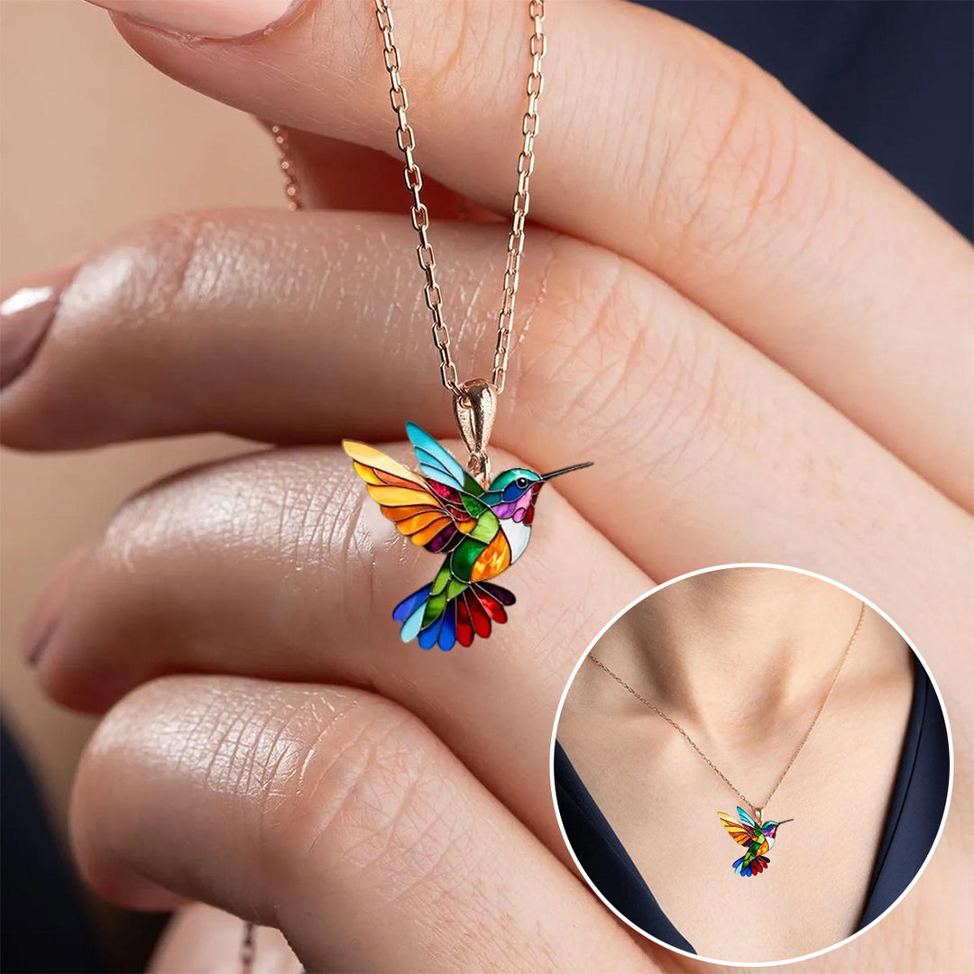 Precioso collar con colibrí y pendientes de regalo