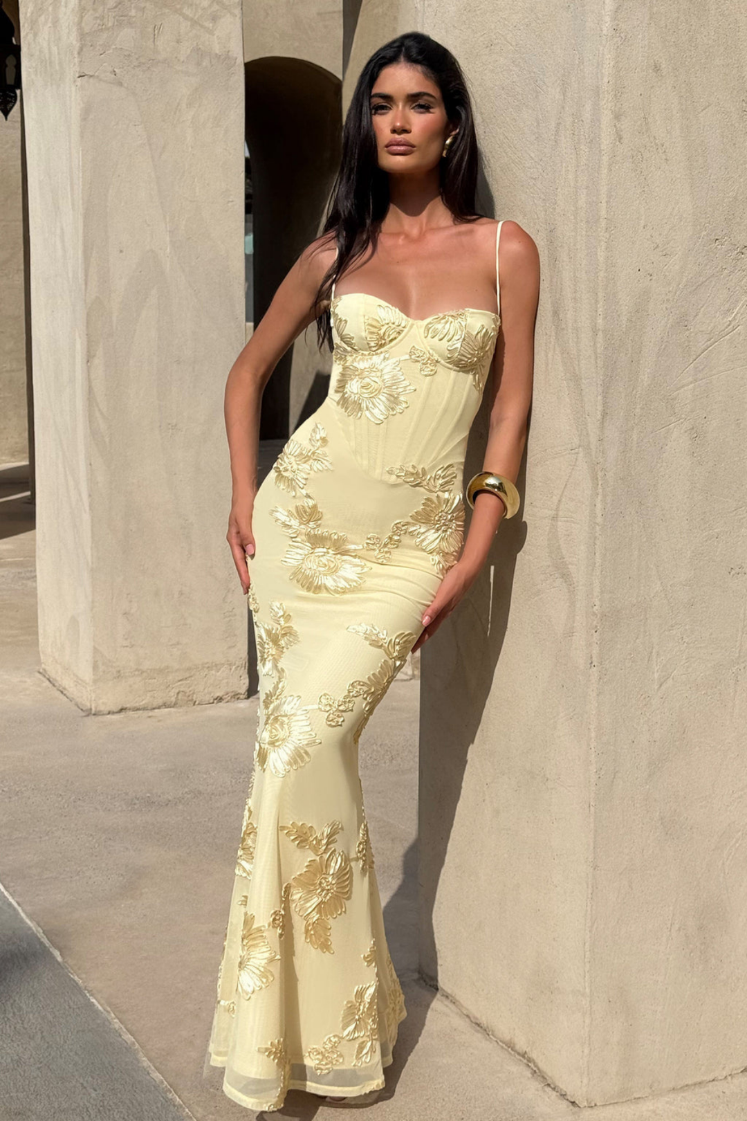 Vestido maxi para mujeres sin tirantes, espalda descubierta, con cordones y bordado floral