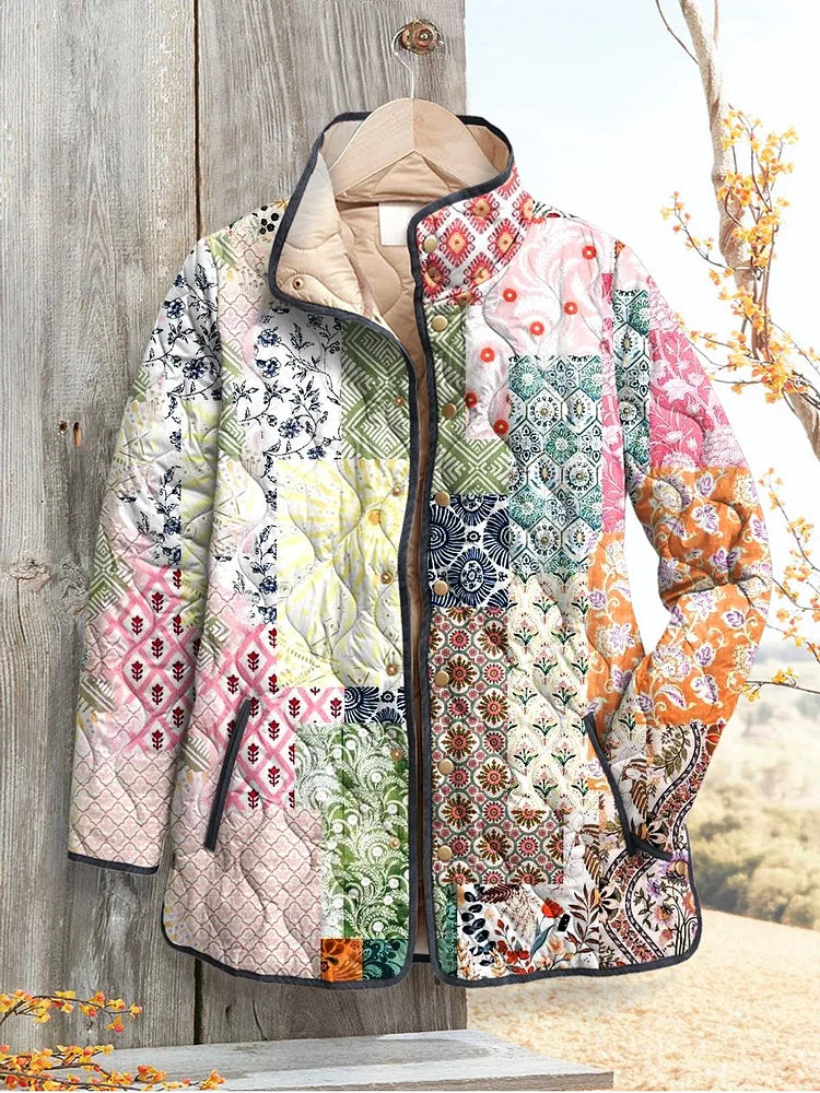 Abrigo femenino acolchado con estampado floral, de estilo casual