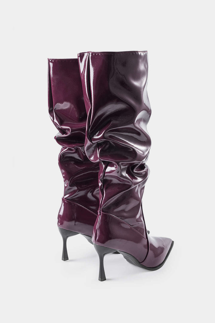 Botas de Cuero Sintético con Pliegues y Punta Afila