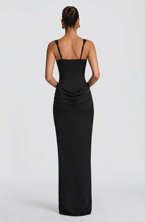 Vestido maxi para mujeres con corsé estructurado y escote cuadrado drapeado
