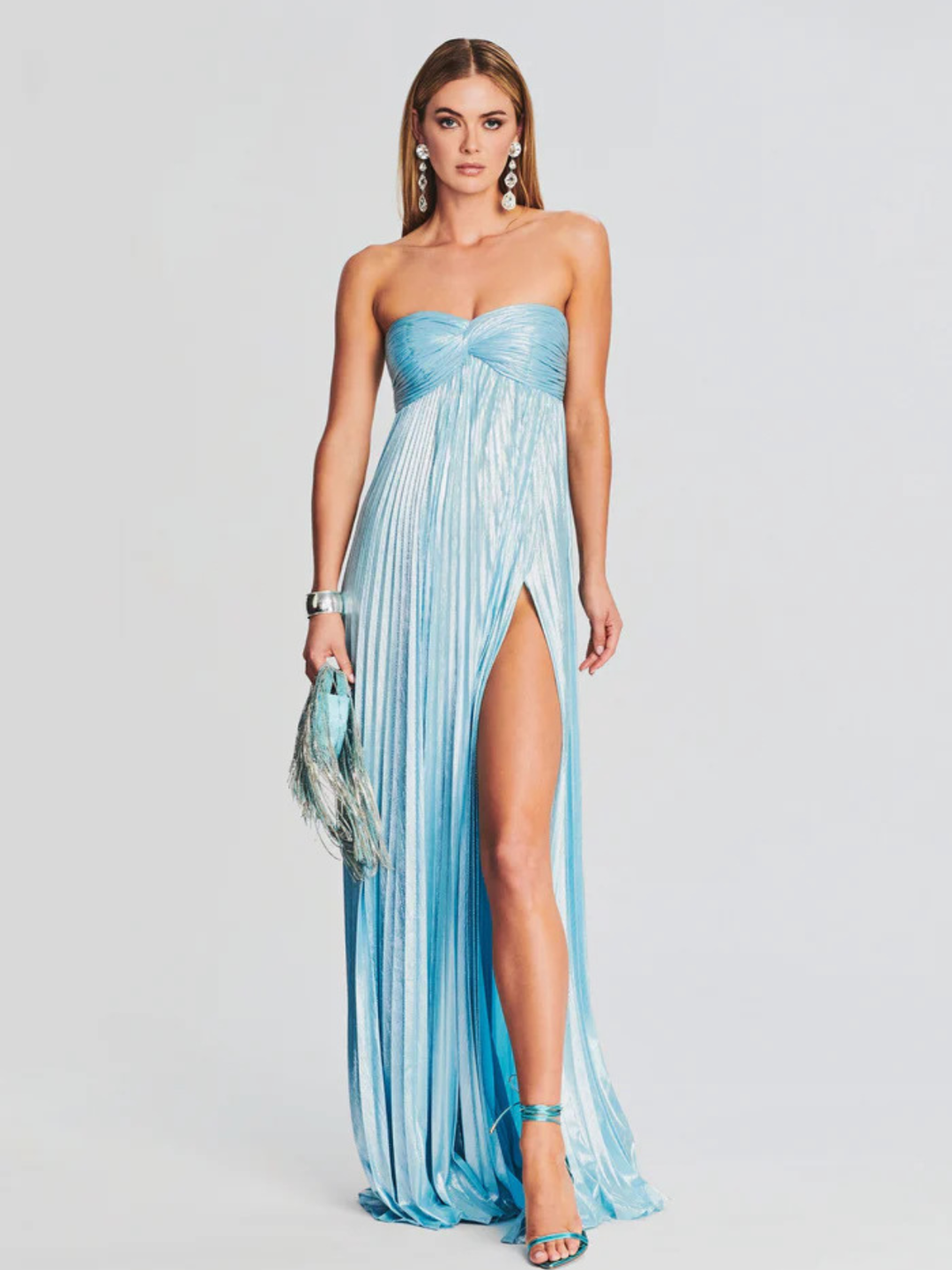 Maxi vestido para mujeres sin tirantes con cuerpo retorcido y abertura alta