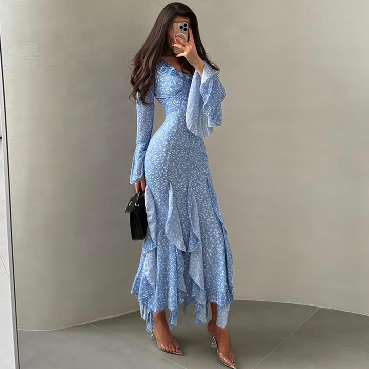 Vestido de Noche Elegante para Damas Maxi con Volantes
