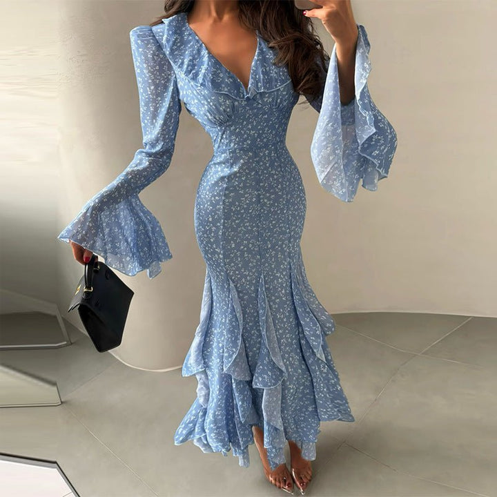 Vestido de Noche Elegante para Damas Maxi con Volantes