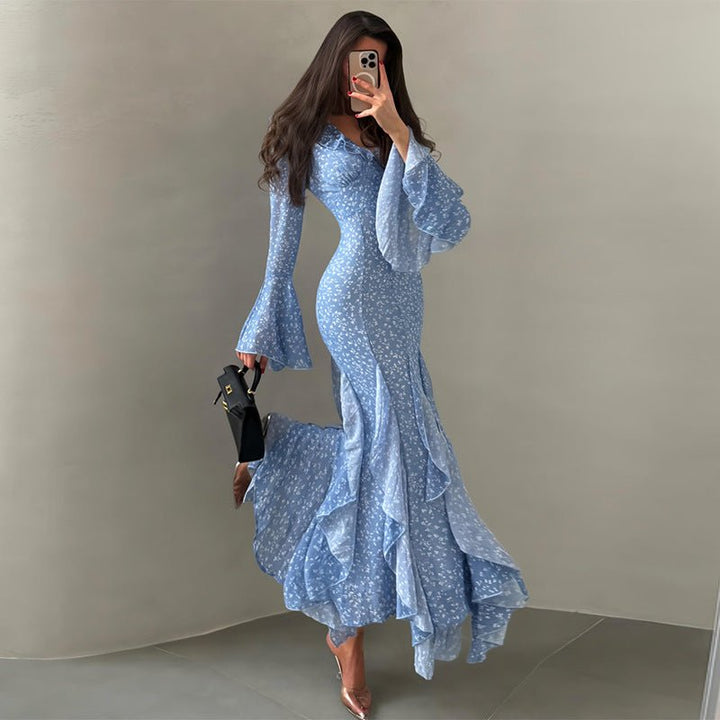 Vestido de Noche Elegante para Damas Maxi con Volantes