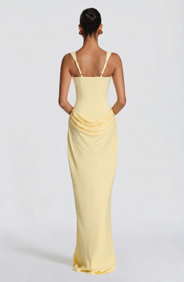 Vestido maxi para mujeres con corsé estructurado y escote cuadrado drapeado