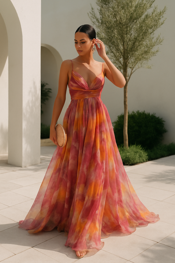Lucía | Vestido largo fluido con tirantes y escote en V