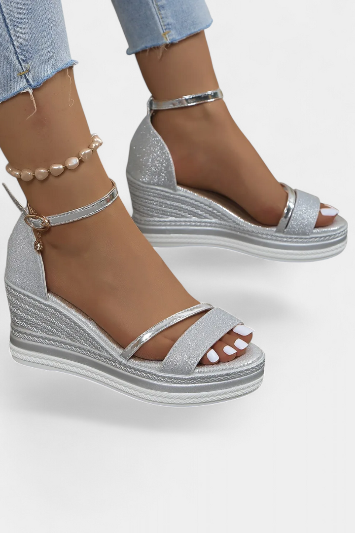 Corinne Sandalias Ortopédicas con Plataforma Wedge y Acabado Brillante