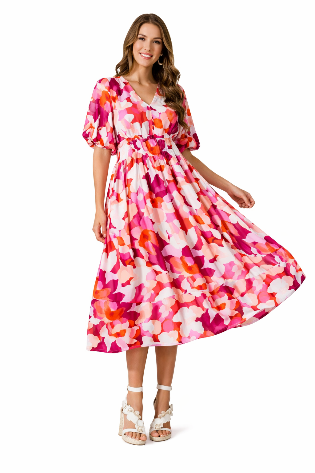 Vestido Maxi Floral con mangas largas y escote en V, boda de primavera