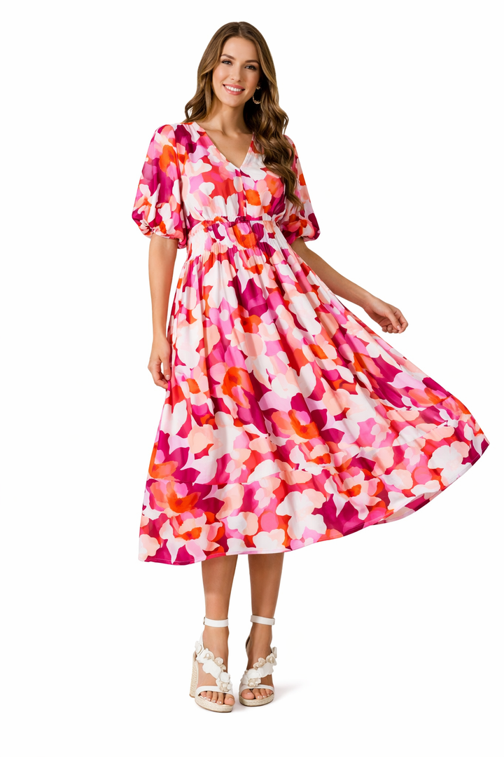 Vestido Maxi Floral con mangas largas y escote en V, boda de primavera