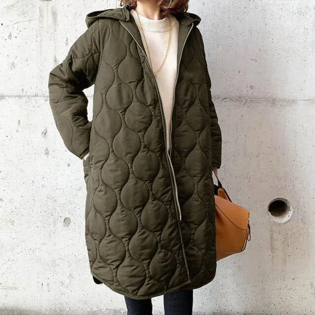 Parka acolchada de manga larga para mujer, con capucha y bolsillos