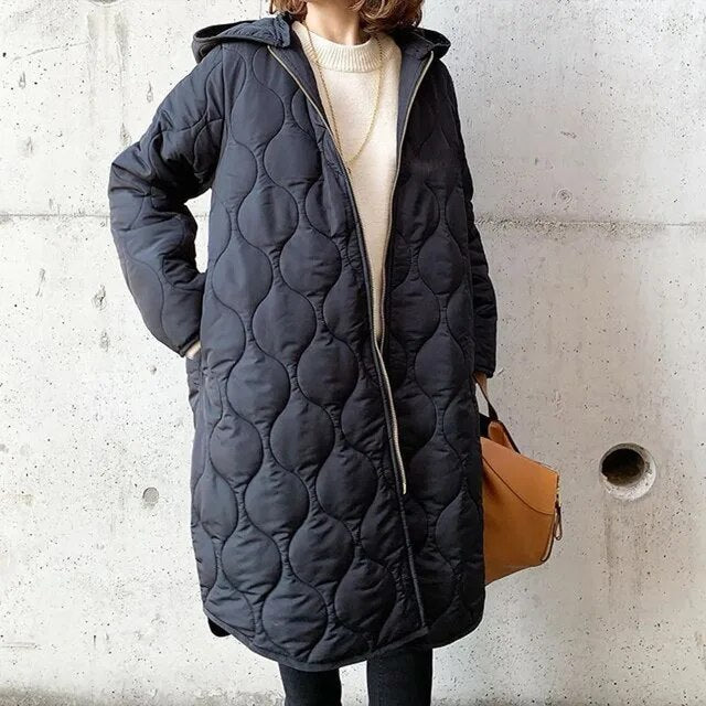 Parka acolchada de manga larga para mujer, con capucha y bolsillos