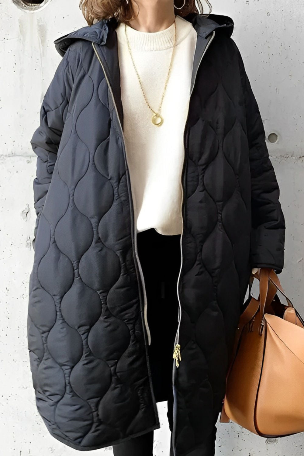 Parka acolchada de manga larga para mujer, con capucha y bolsillos
