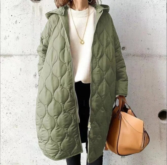 Parka acolchada de manga larga para mujer, con capucha y bolsillos