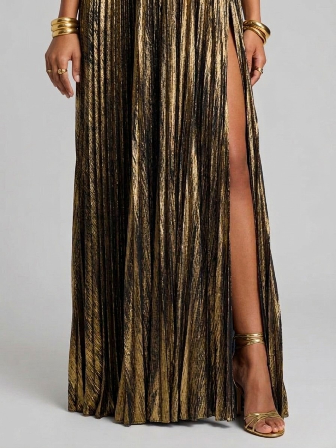 Maxi vestido para mujeres sin tirantes con cuerpo retorcido y abertura alta