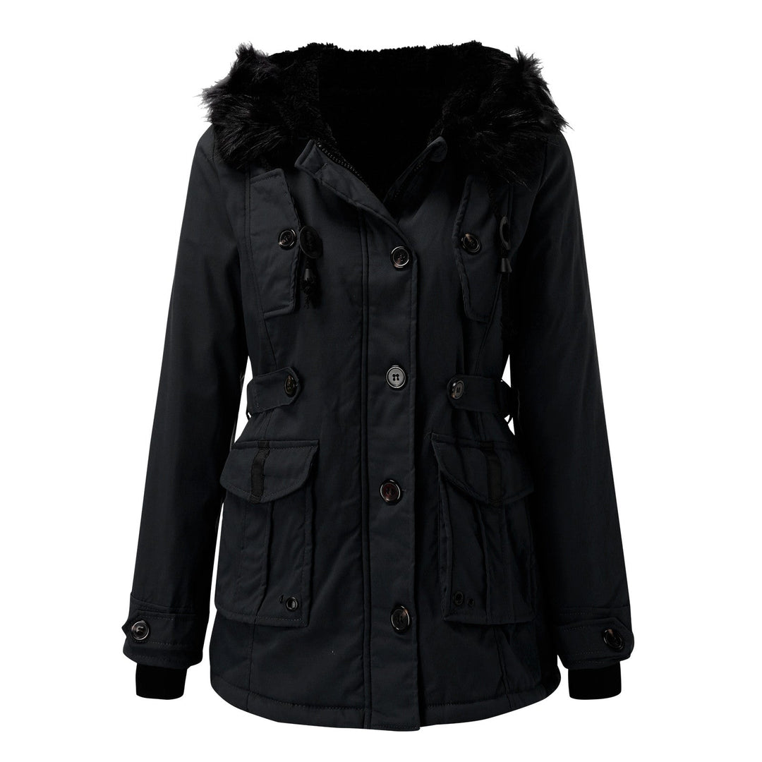 Parka de señora con capucha, botones y bolsillos