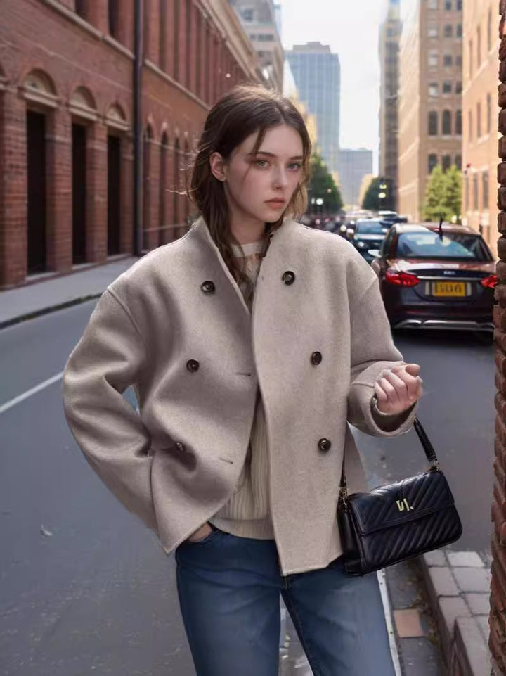 Abrigo oversized de mujer con cierre de cremallera doble y bolsillos