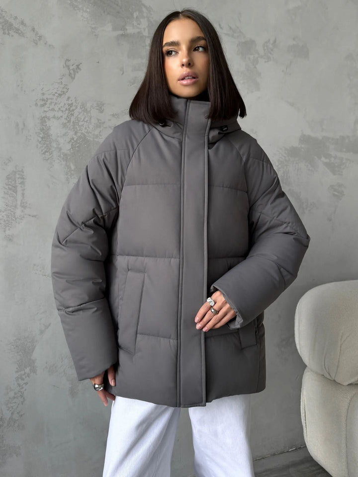 Abrigo acolchado oversized para mujer, con capucha y bolsillos integrados