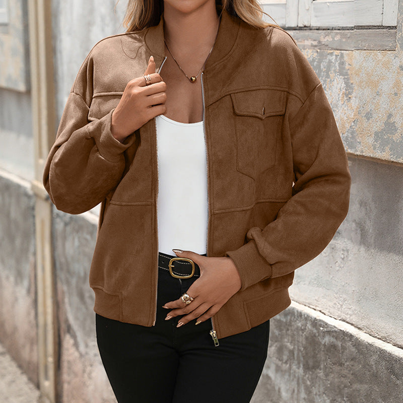 Chaqueta bomber oversized de mujer con mangas largas y bolsillos en el pecho